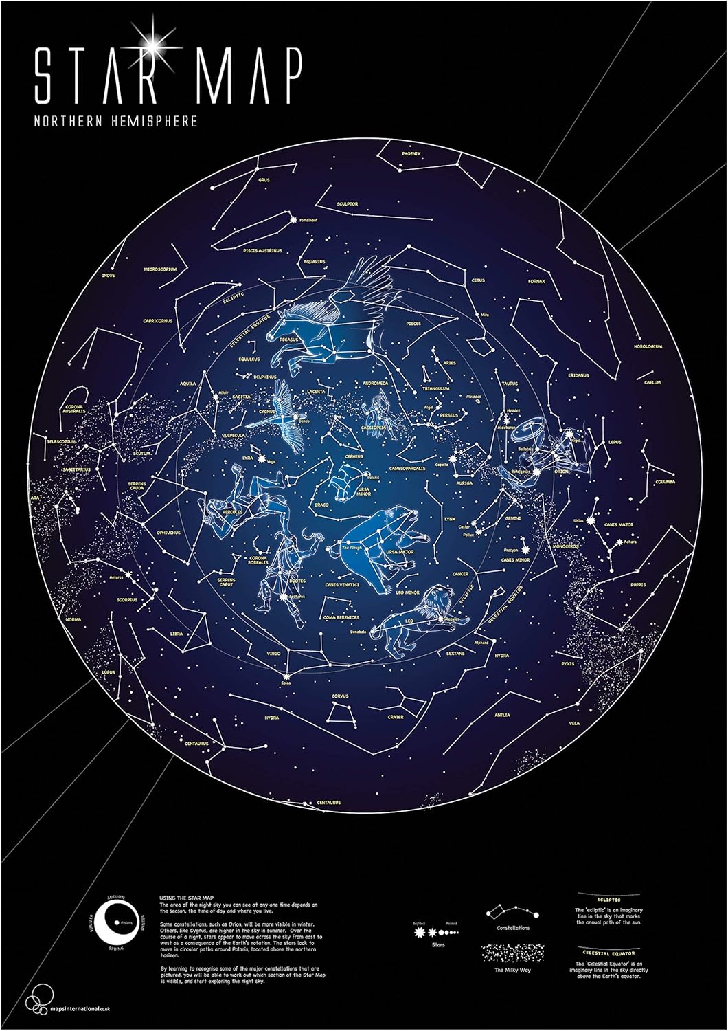 Mapa estelar fluorescente que brillan en la oscuridad