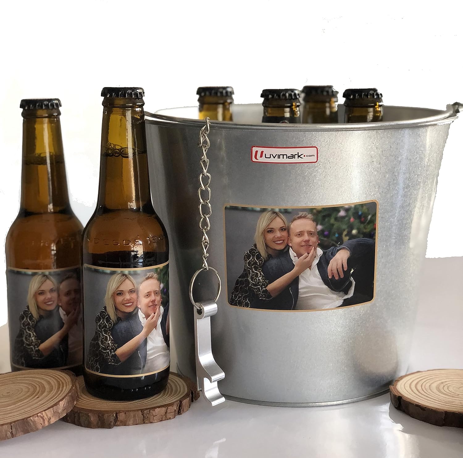 Set de 6 cervezas personalizadas con cubo enfriador y abrebotellas