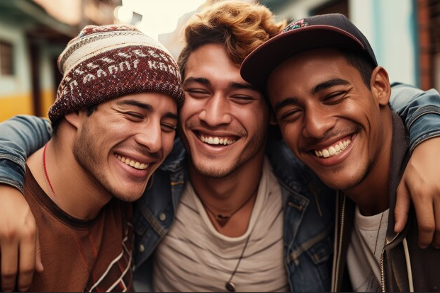 Hombres jovenes sonriendo